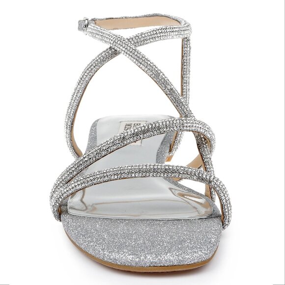 Badgley Mischka Ivie Strappy Flat Sandals Size 8 Silver Rhinestone Embellished - Picture 4 of 12